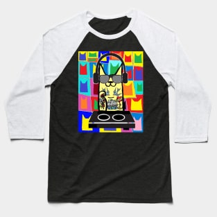 Cat Rocker DJ Pop Art Baseball T-Shirt